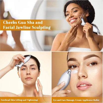 Gua Sha Tool for Face & Eye, Stainless Steel Gua Sha Facial Massager Tool for Reduce Puffiness, Relax Facial Tension & Promote Lymphatic Drainage, Body Scraper, Eye Massage Roller