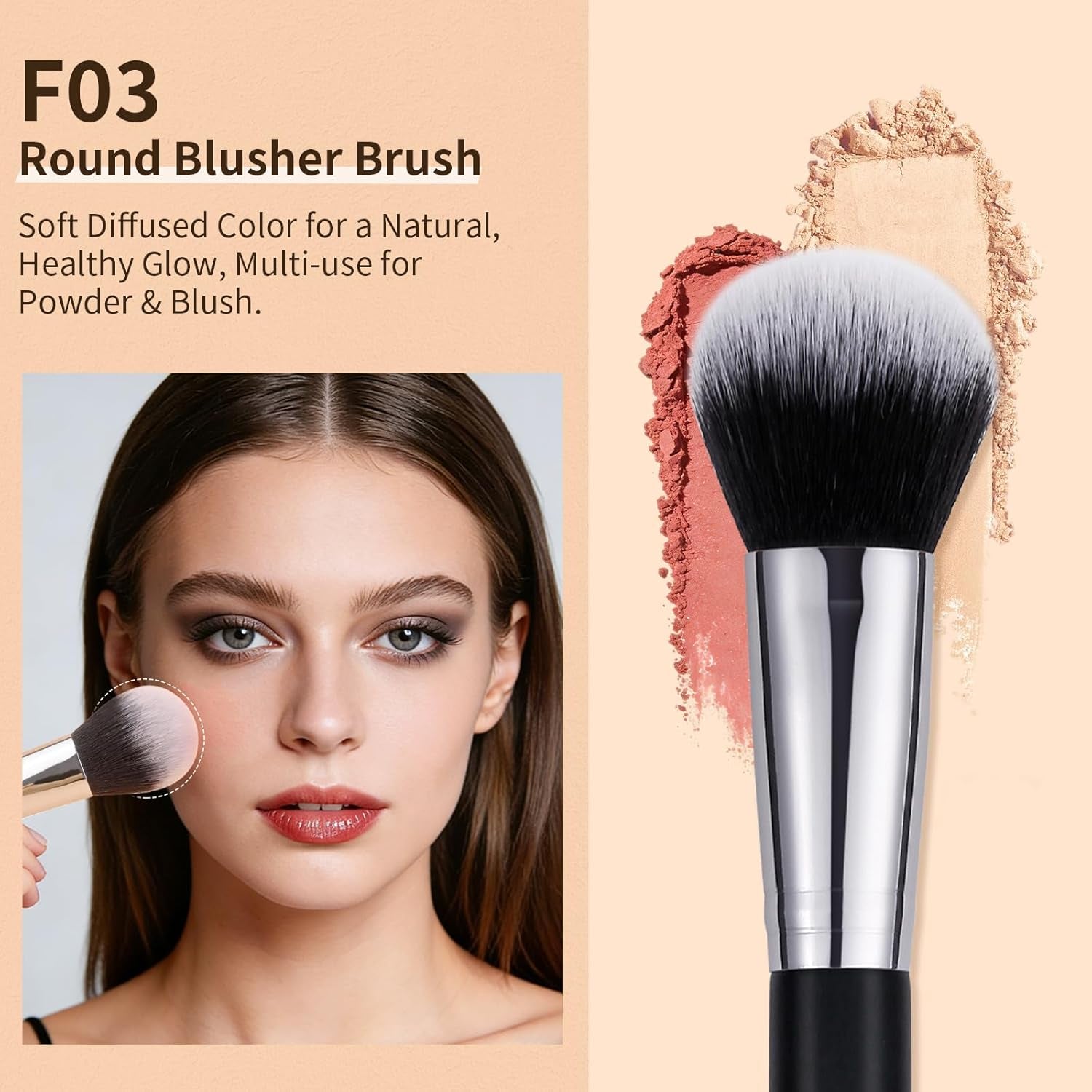3 Pcs Foundation Contour Blush Conceal Brush Set, 3PCS Angled Synthetic Kabuki Brush for Blending Setting Buffing with Liquid, Cream and Powder Cosmetic(Black)