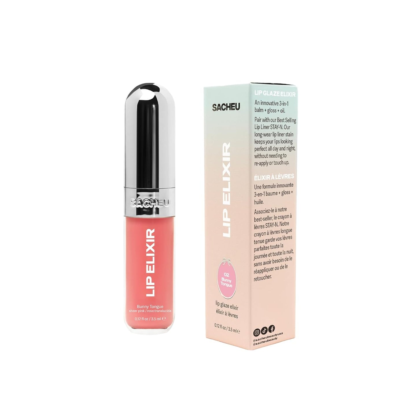 Lip Elixir Nourishing and Hydrating Lipgloss — Moisturizing Plumping Lip Gloss Enriched with Collagen, Non-Sticky Lip Color Smooth High-Shine Finish (Bunny Tongue)