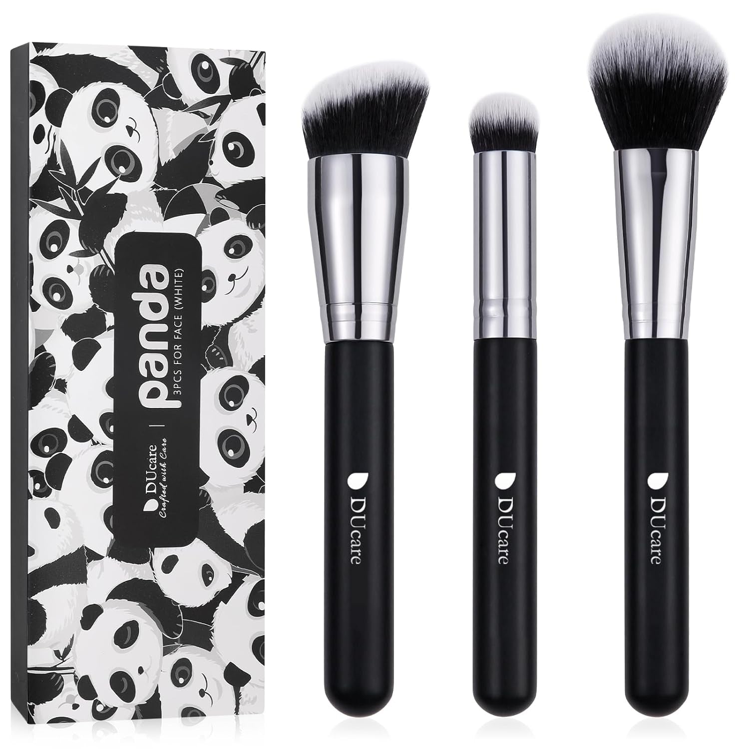 3 Pcs Foundation Contour Blush Conceal Brush Set, 3PCS Angled Synthetic Kabuki Brush for Blending Setting Buffing with Liquid, Cream and Powder Cosmetic(Black)