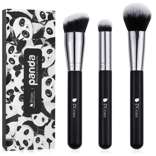 3 Pcs Foundation Contour Blush Conceal Brush Set, 3PCS Angled Synthetic Kabuki Brush for Blending Setting Buffing with Liquid, Cream and Powder Cosmetic(Black)