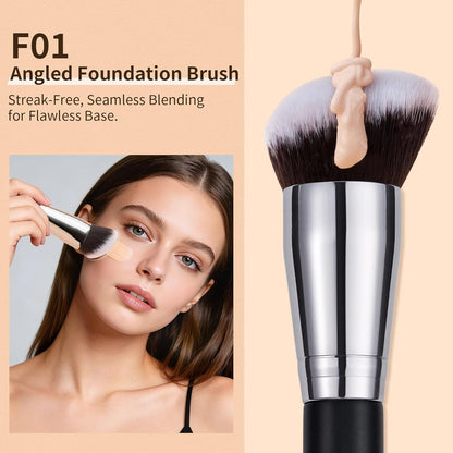 3 Pcs Foundation Contour Blush Conceal Brush Set, 3PCS Angled Synthetic Kabuki Brush for Blending Setting Buffing with Liquid, Cream and Powder Cosmetic(Black)