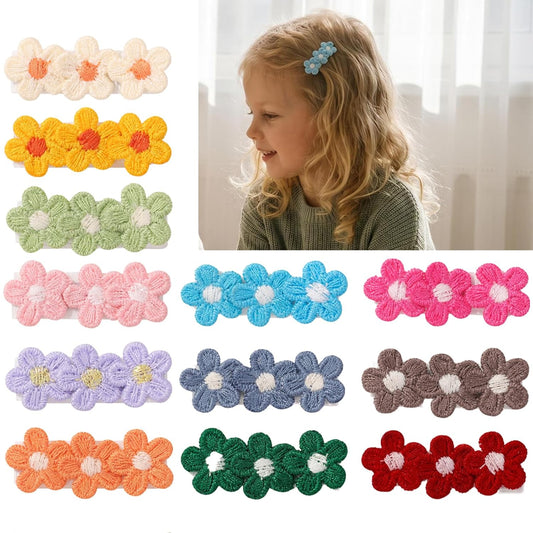 Baby Hair Clips -12Pcs Tiny Hair Barrettes for Baby Girls Fully Lined Wrapped by Soft Fabric Cloth Flower Hair Clips for Toddlers Girls Infants Kids